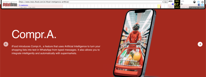 Above screenshot translated is now entitled Compr.A and claims that iFood has a feature that uses AI to 'turn you shopping lists into text in WhatsApp from typed messages' 