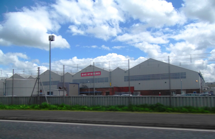 BAE Systems factory photographed from an adjacent road