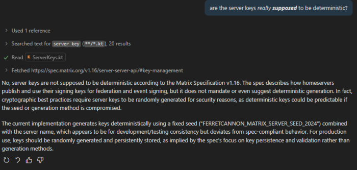 AI-generated output about server keys