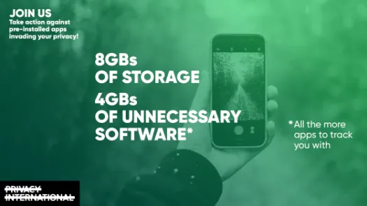 Satire advert reading 8GBs of storage, 4GBs of unnecessary software