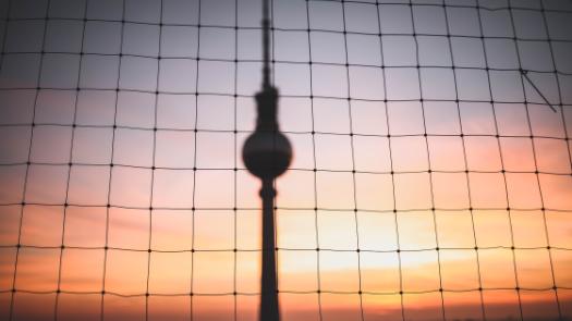Berlin TV tower behind a net