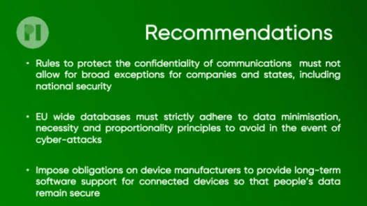 Slide showing PI's 3 key recommendations to the Committee