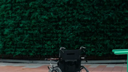 Image of lone wheelchair in patio