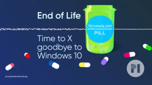 Open pot of green pills with a sticker reading 'Technology Pill' the title of hte podcast hovers next to it over a sound waveform