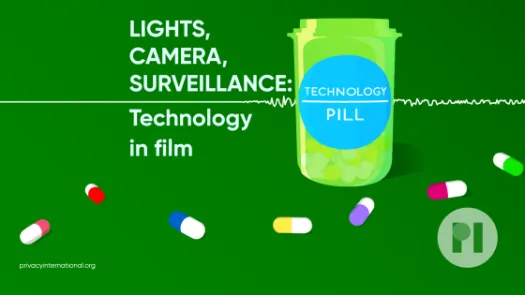 Title of podcast next to open green pill bottle, label reads Technology Pill. Bottle sits on top of sound waveform.
