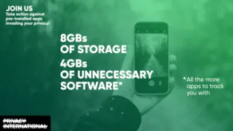 Satire advert reading 8GBs of storage, 4GBs of unnecessary software