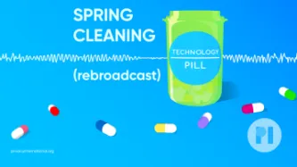 Technology Pill logo in front of an audio waveform. Text reads Spring Cleaning (rebroadcast)
