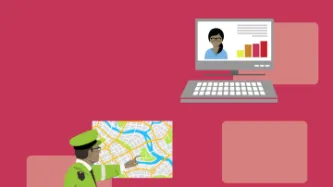 graphics of police looking at map and monitor