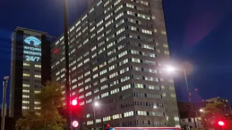 Light projection on to Lunar House in Croydon